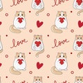 Seamless pattern with ÃÂute cats and hearts.ÃÂ Excellent design for packaging, wrapping paper, textile Royalty Free Stock Photo